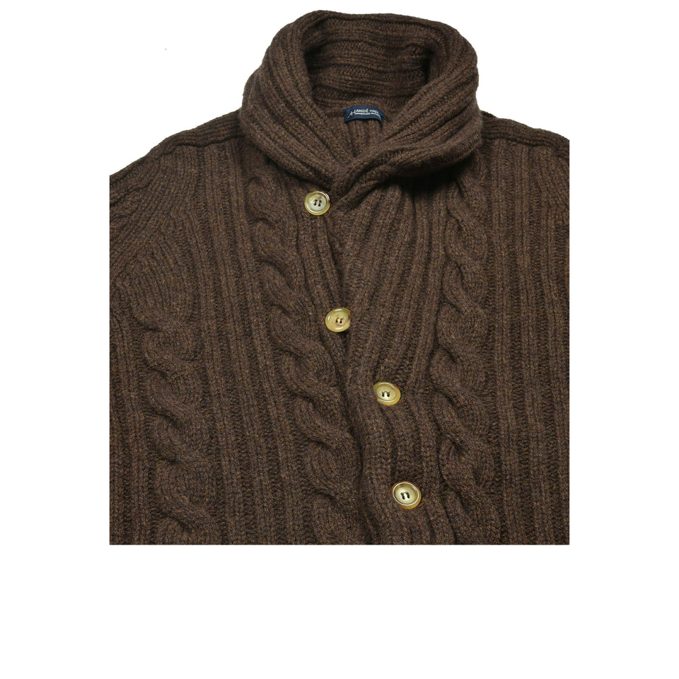 Amidé Hadelin | Lambswool cable knit shawl collar cardigan - hickory_buttoned up