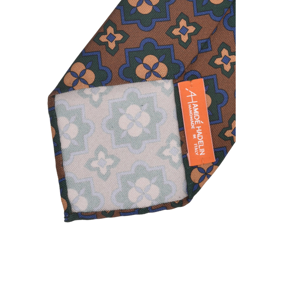 Orange Label | 36oz printed silk tie, Handmade in Italy, coffee/beige_back