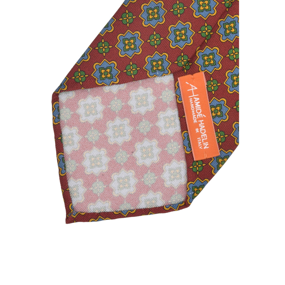 Orange Label | 36oz printed silk tie, Handmade in Italy, cardinal red/blue_back