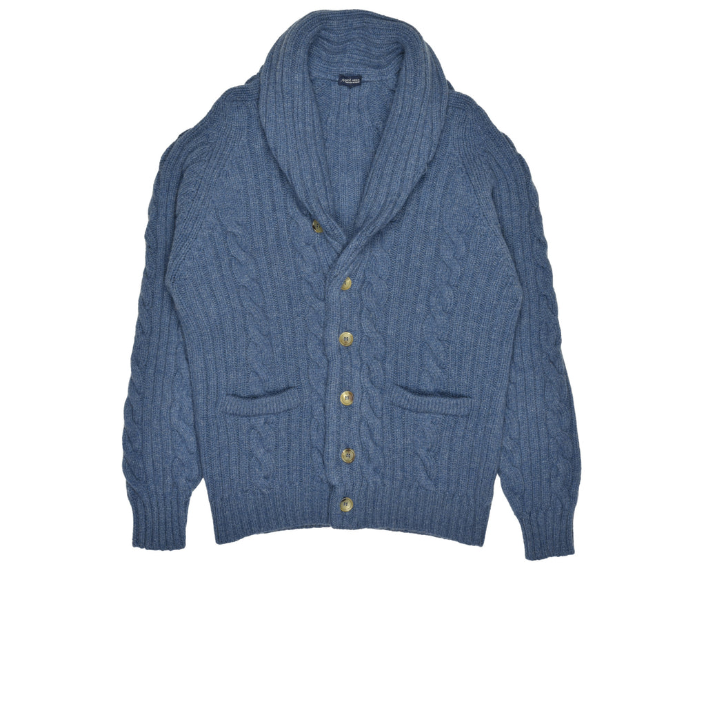 Amidé Hadelin | Lambswool cable knit shawl collar cardigan - blue