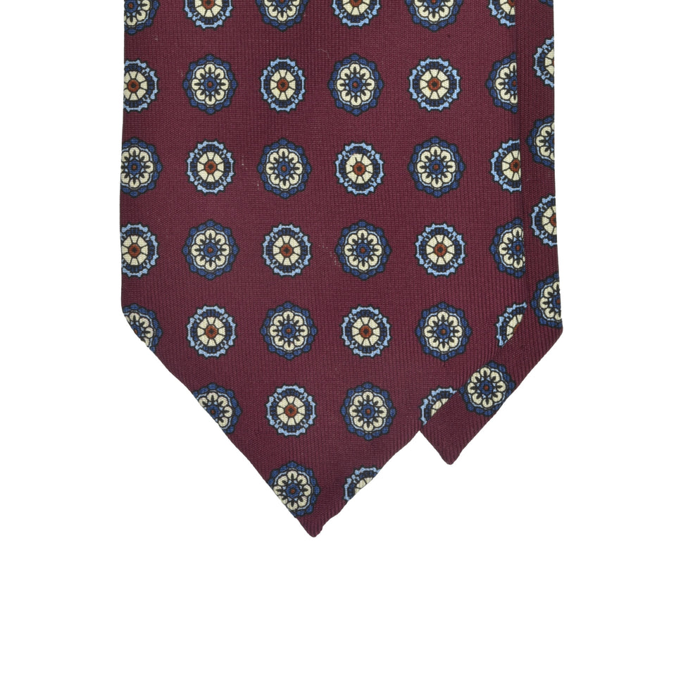 Amidé Hadelin | Handprinted silk medallion tie untipped, burgundy_tip