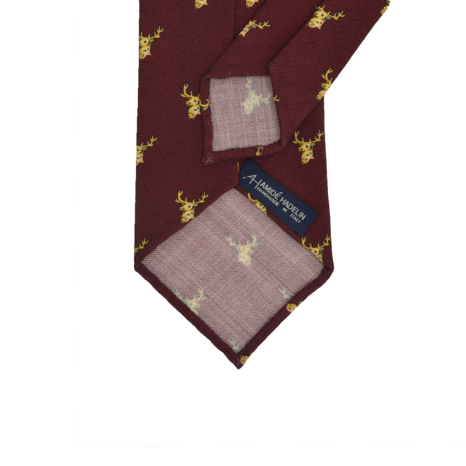 Amidé Hadelin | Handprinted wool challis stag tie untipped, burgundy_back