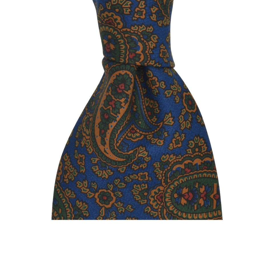 Amidé Hadelin | Wide 6-fold handprinted silk paisley tie untipped, blue_knot
