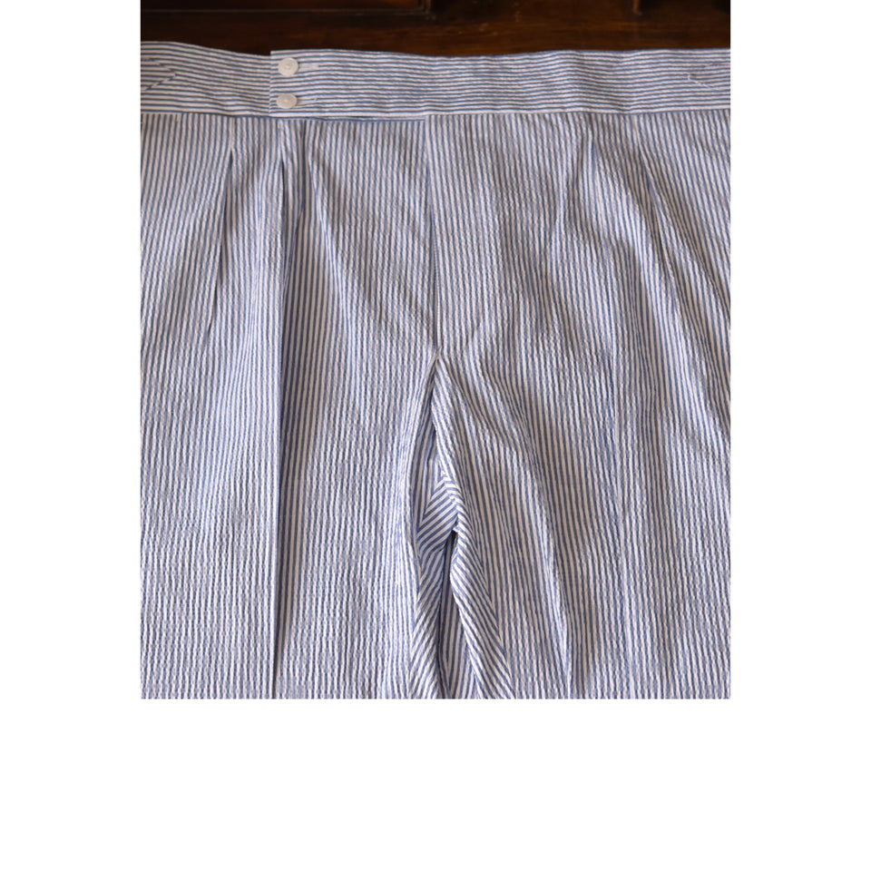 Amidé Hadelin | MTO | Orange Label Di Sondrio cotton seersucker trousers - white/blue_front