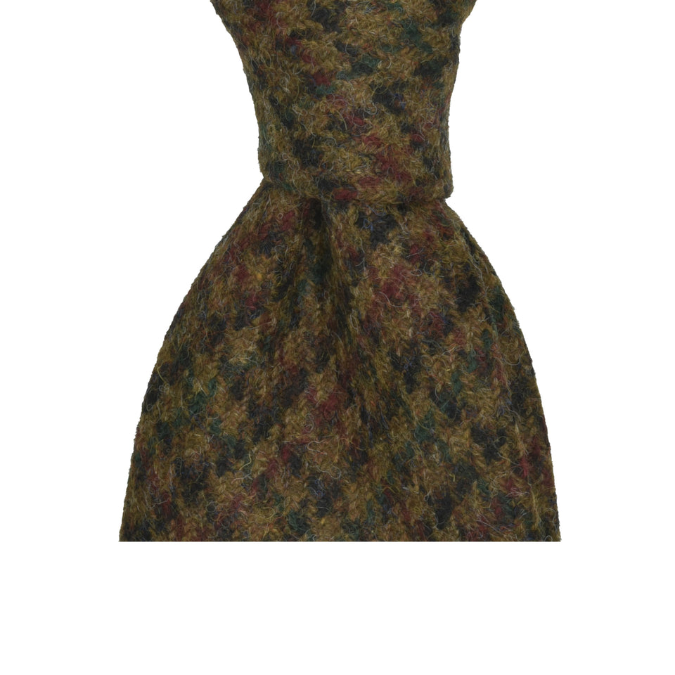 Amidé Hadelin | Abraham Moon houndstooth check Shetland tweed tie - Handmade in Italy, brown_knot