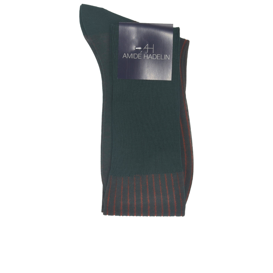 Amidé Hadelin | Knee high shadow stripe cotton socks - dark green/rust_fold