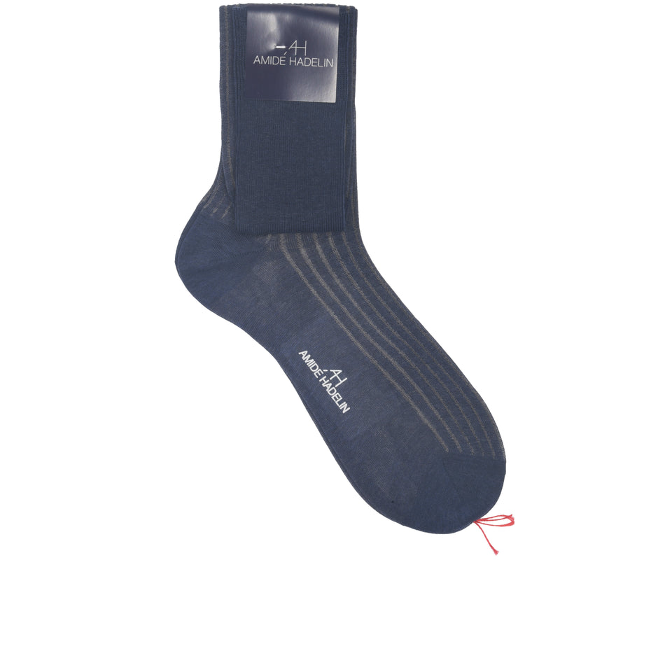 Amidé Hadelin | Knee high shadow stripe cotton socks - denim/grey_full