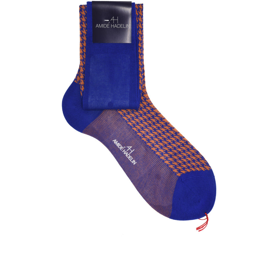 Amidé Hadelin | Knee high large herringbone cotton socks - electric blue/orange_full