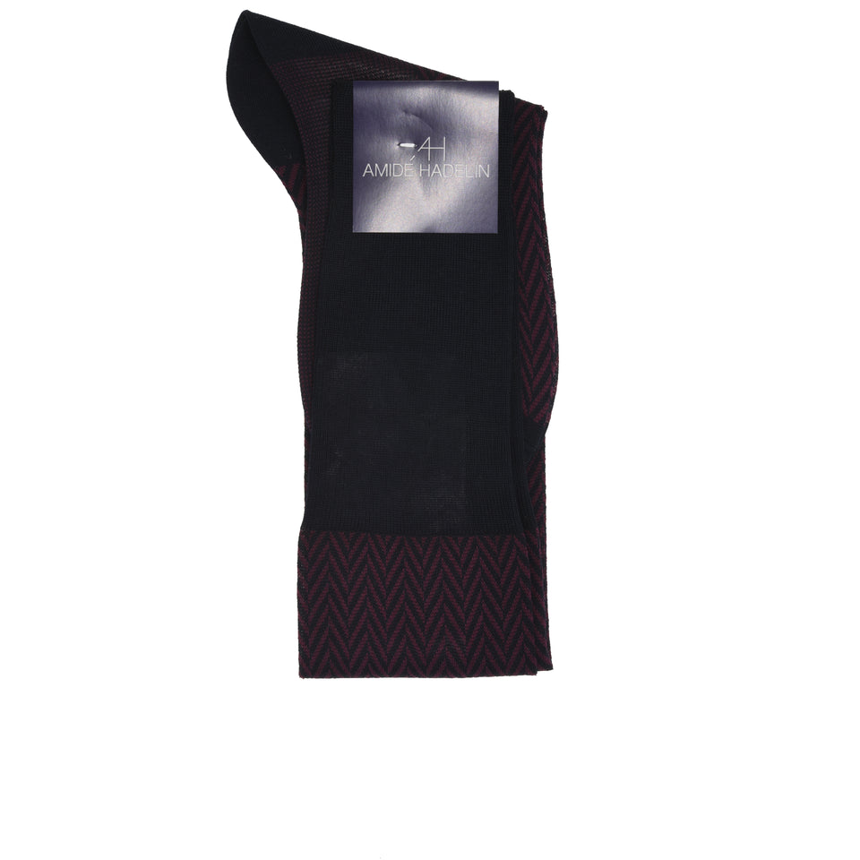 Amidé Hadelin | Knee high large herringbone cotton socks - navy/burgundy_label