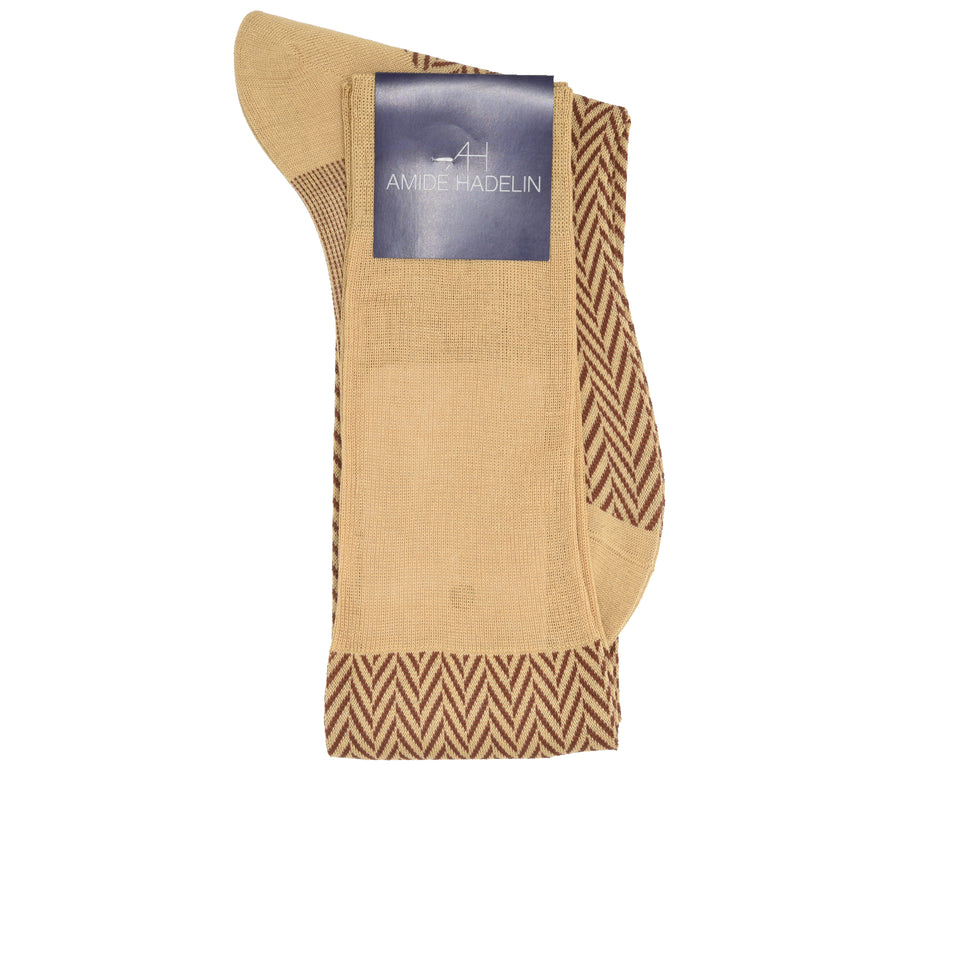 Amidé Hadelin | Knee high large herringbone cotton socks - beige/dark rust_label