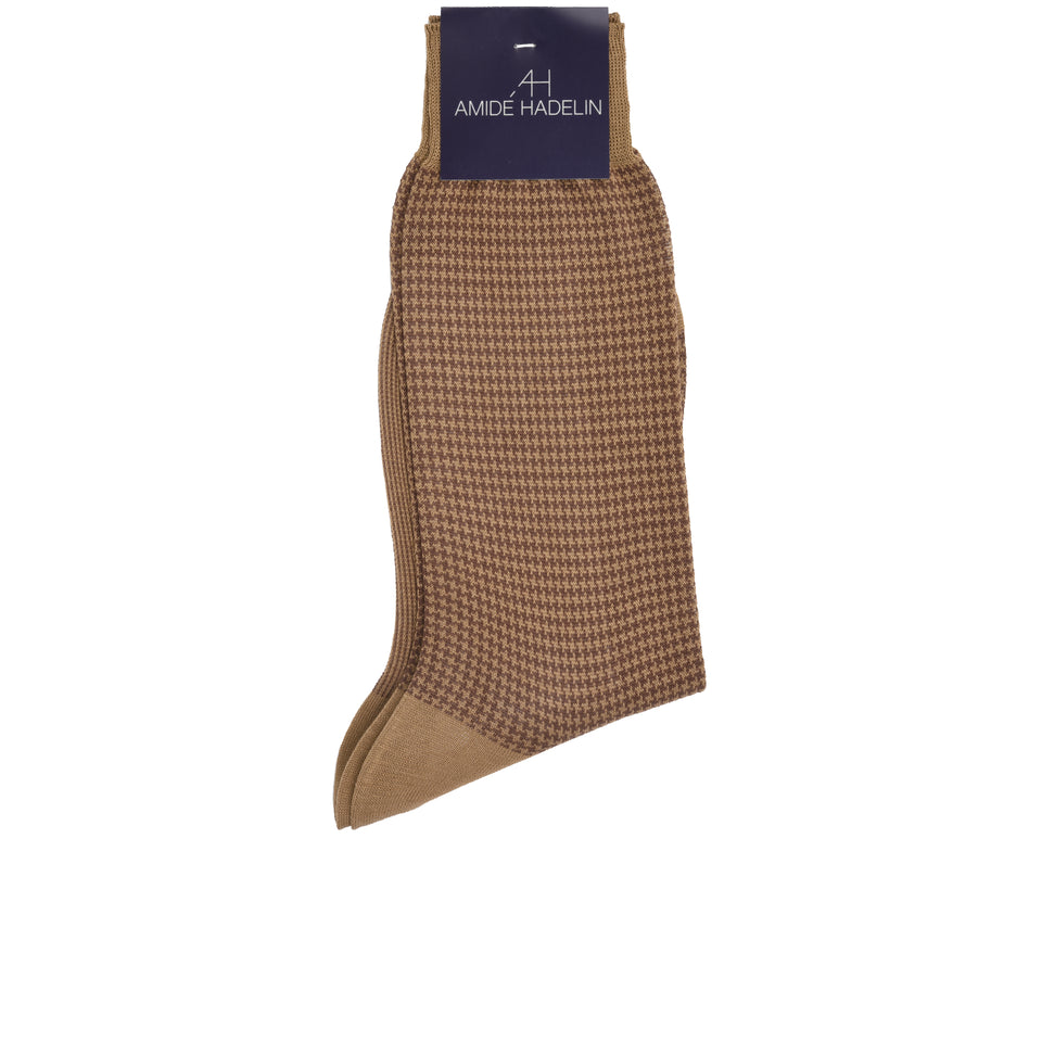 Amidé Hadelin | Short houndstooth cotton socks - nutmeg/brown_detail