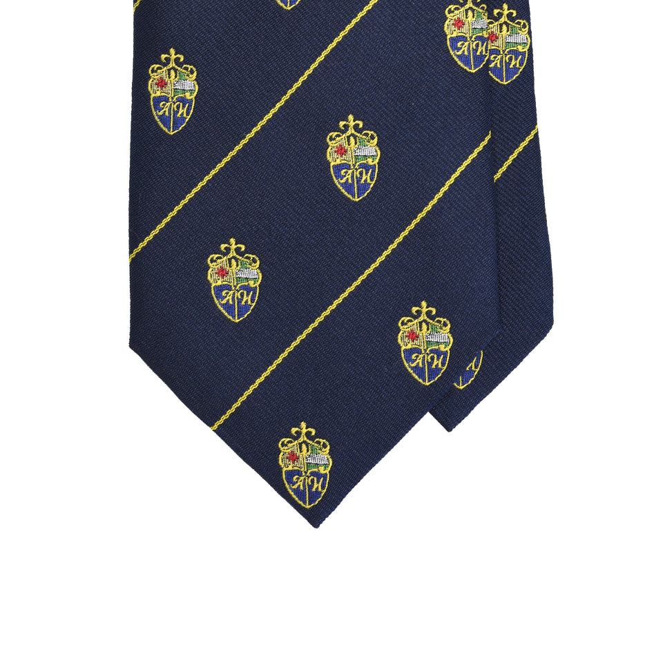 Amidé Hadelin | Amidé Hadelin crested silk tie, Handmade in Italy - navy_tip