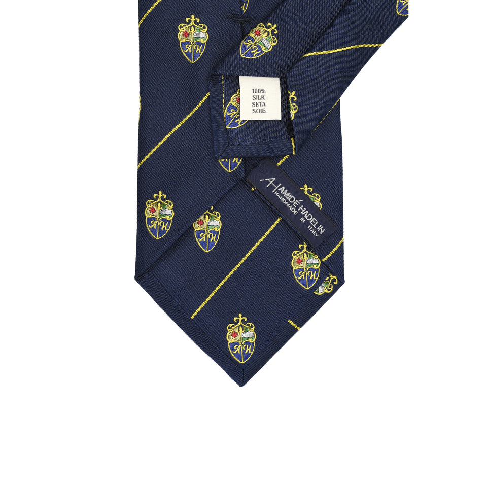Amidé Hadelin | Amidé Hadelin crested silk tie, Handmade in Italy - navy_back