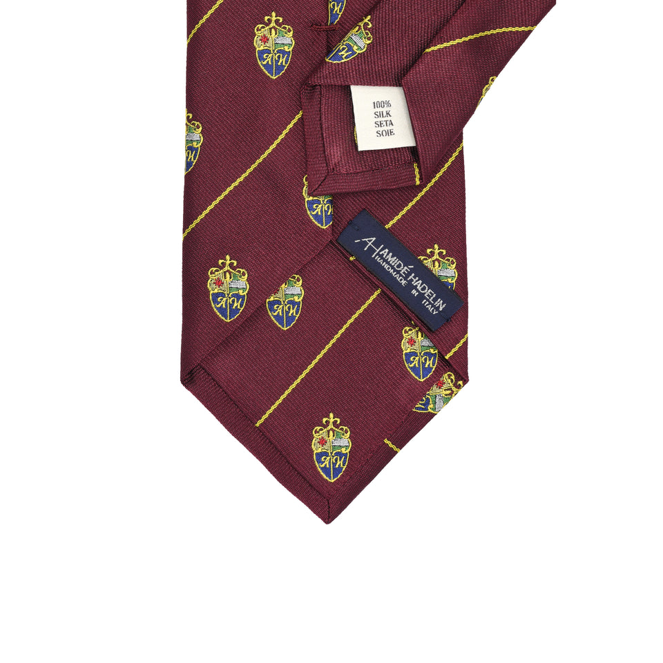 Amidé Hadelin | Amidé Hadelin crested silk tie, Handmade in Italy - burgundy_back