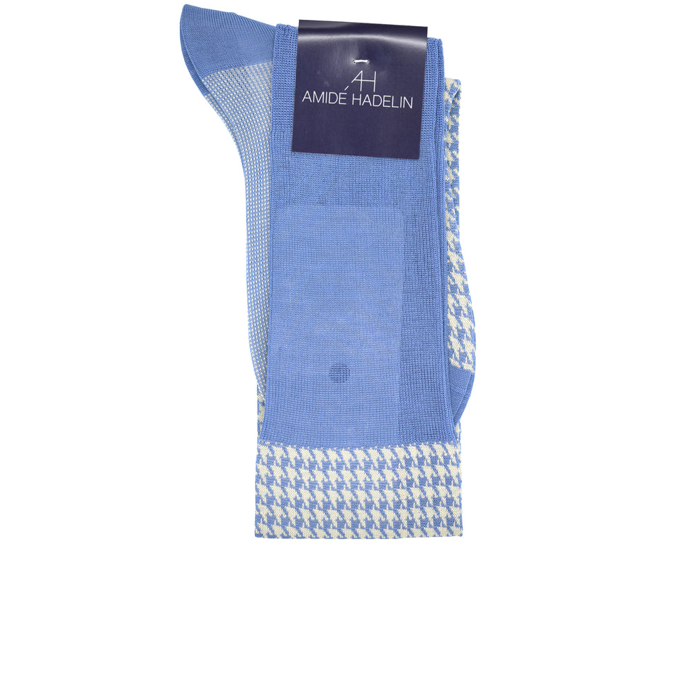 Amidé Hadelin | Knee high large herringbone cotton socks - blue/light grey_label