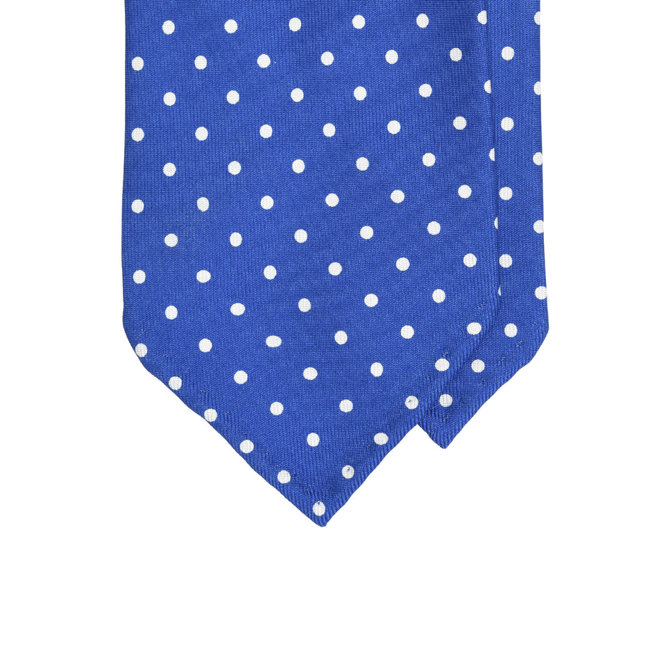 Amidé Hadelin | 6-fold handprinted polka dot silk tie untipped, bright blue_tip