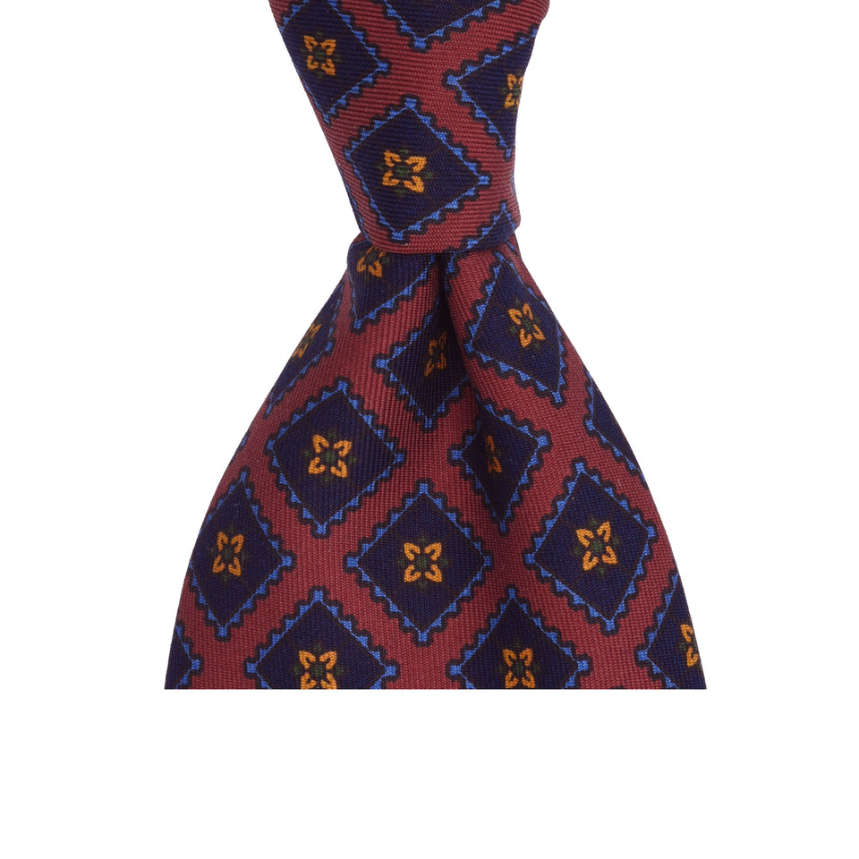 Amidé Hadelin | Handprinted ancient madder tie, Handmade in Italy - maroon_knot