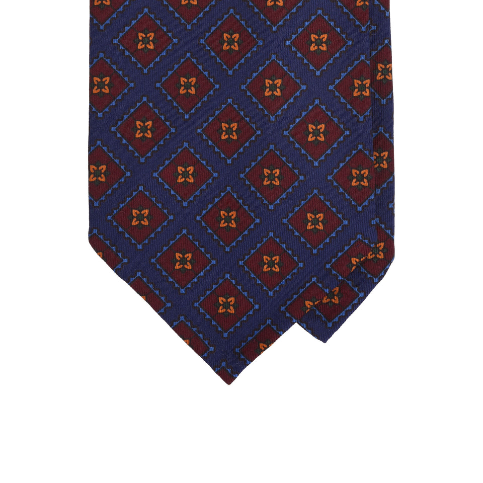 Amidé Hadelin | Handprinted ancient madder tie, Handmade in Italy - dark blue_tip