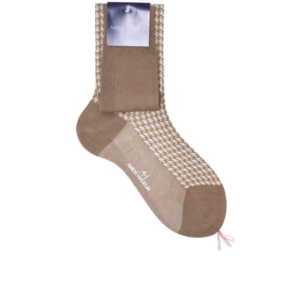Amidé Hadelin | Knee high large herringbone cotton socks - nutmeg/beige_full