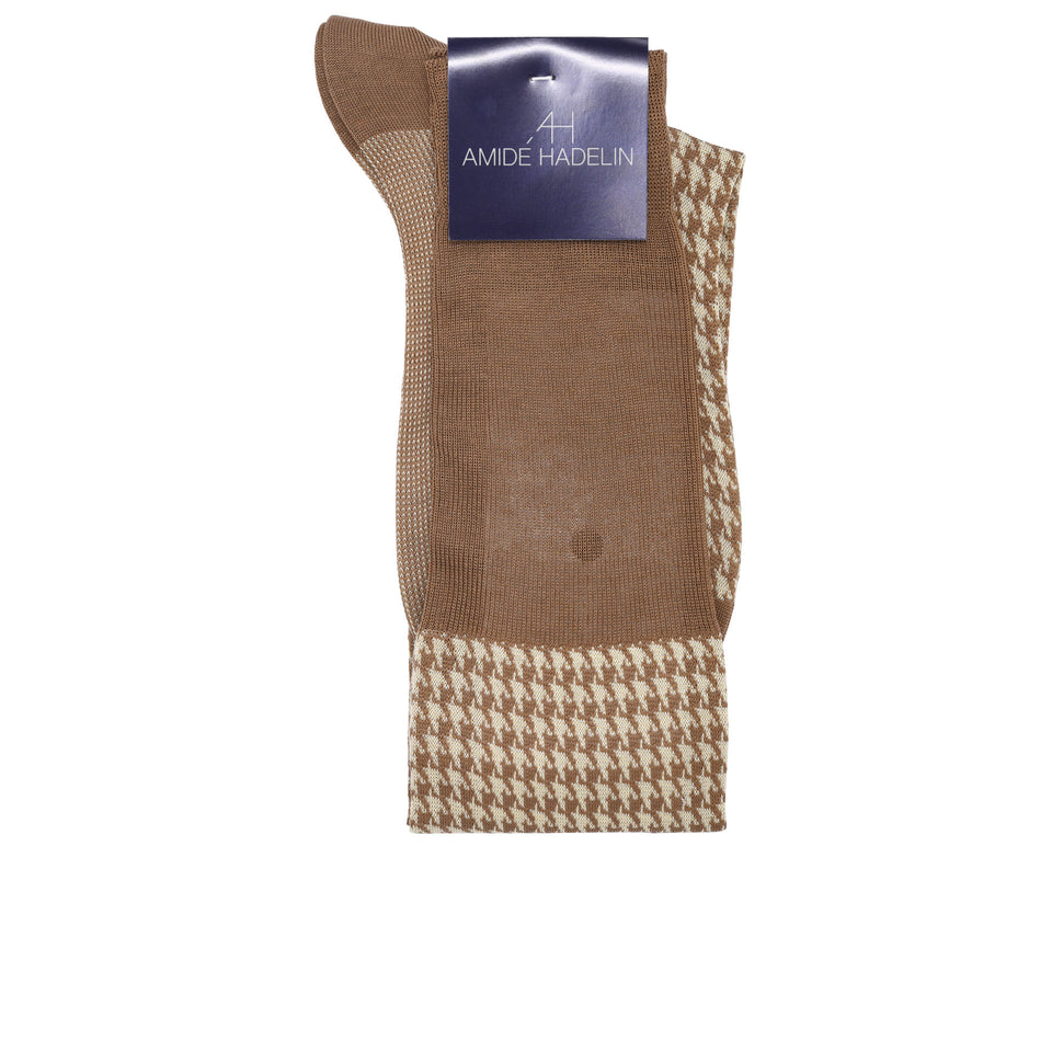 Amidé Hadelin | Knee high large herringbone cotton socks - nutmeg/beige_label