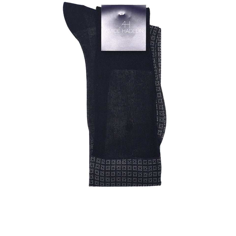 Amidé Hadelin | Knee high geometric cotton socks - navy/light grey_label