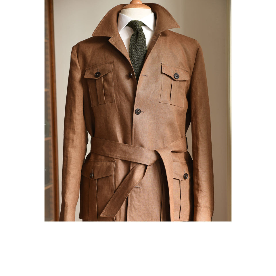MTO Irish linen safari jacket - dark tan_full