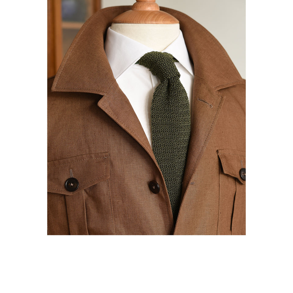 MTO Irish linen safari jacket - dark tan_collar up