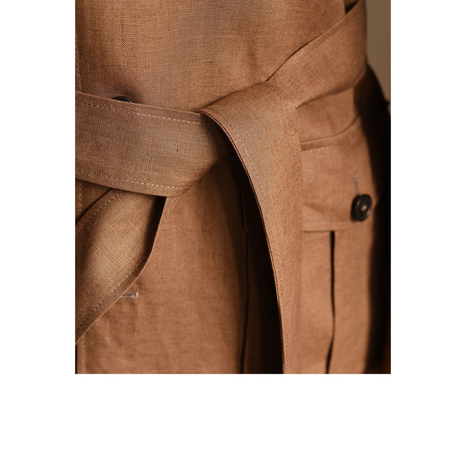 MTO Irish linen safari jacket - dark tan_belt
