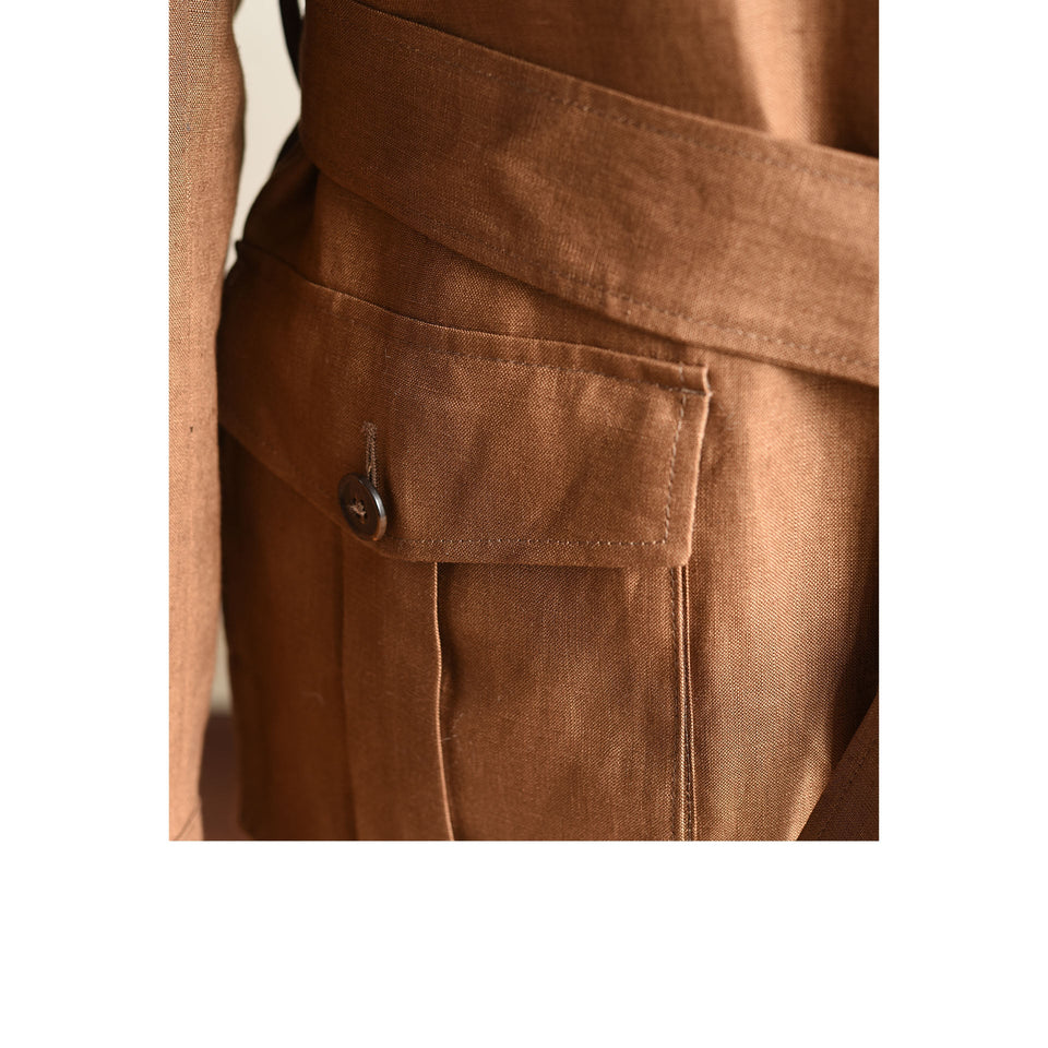 MTO Irish linen safari jacket - dark tan_pocket