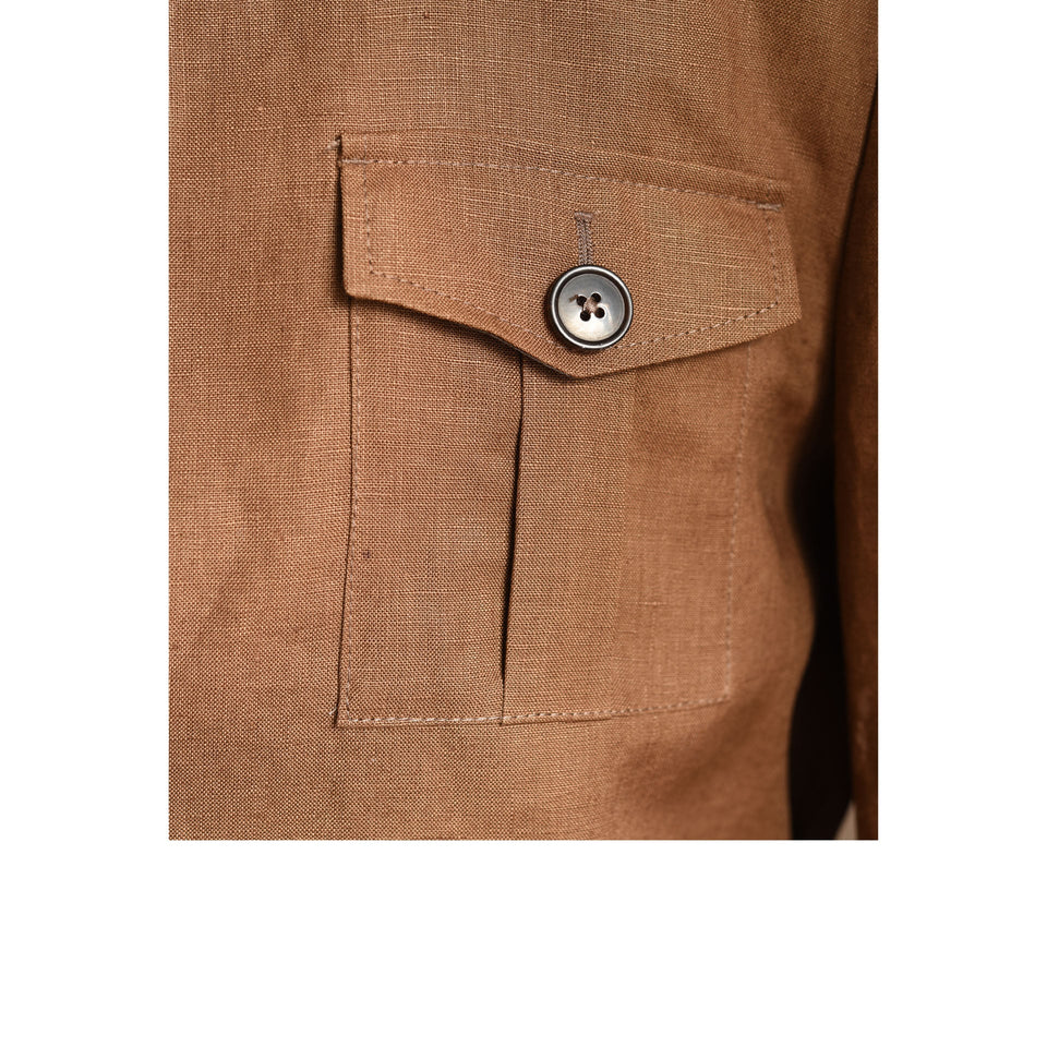 Amidé Hadelin | MTO Irish linen safari jacket - dark tan_breast pocket