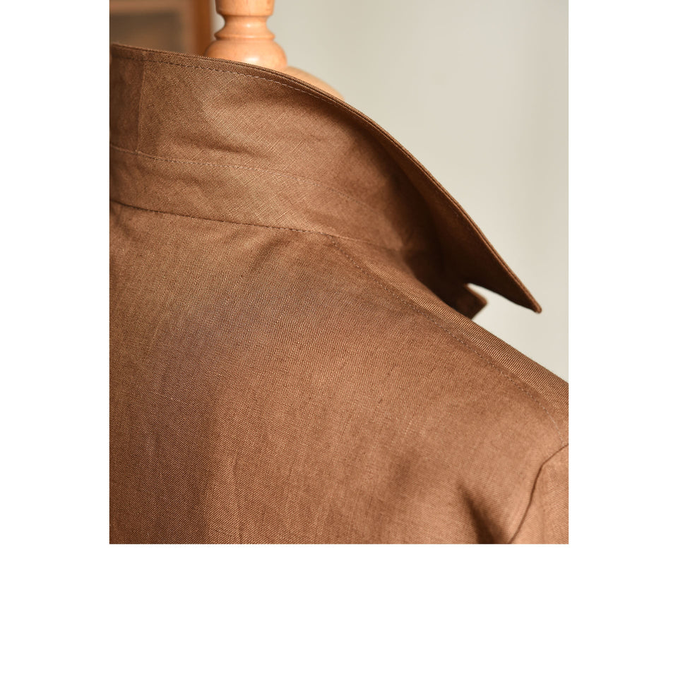 Amidé Hadelin | MTO Irish linen safari jacket - dark tan_shoulder