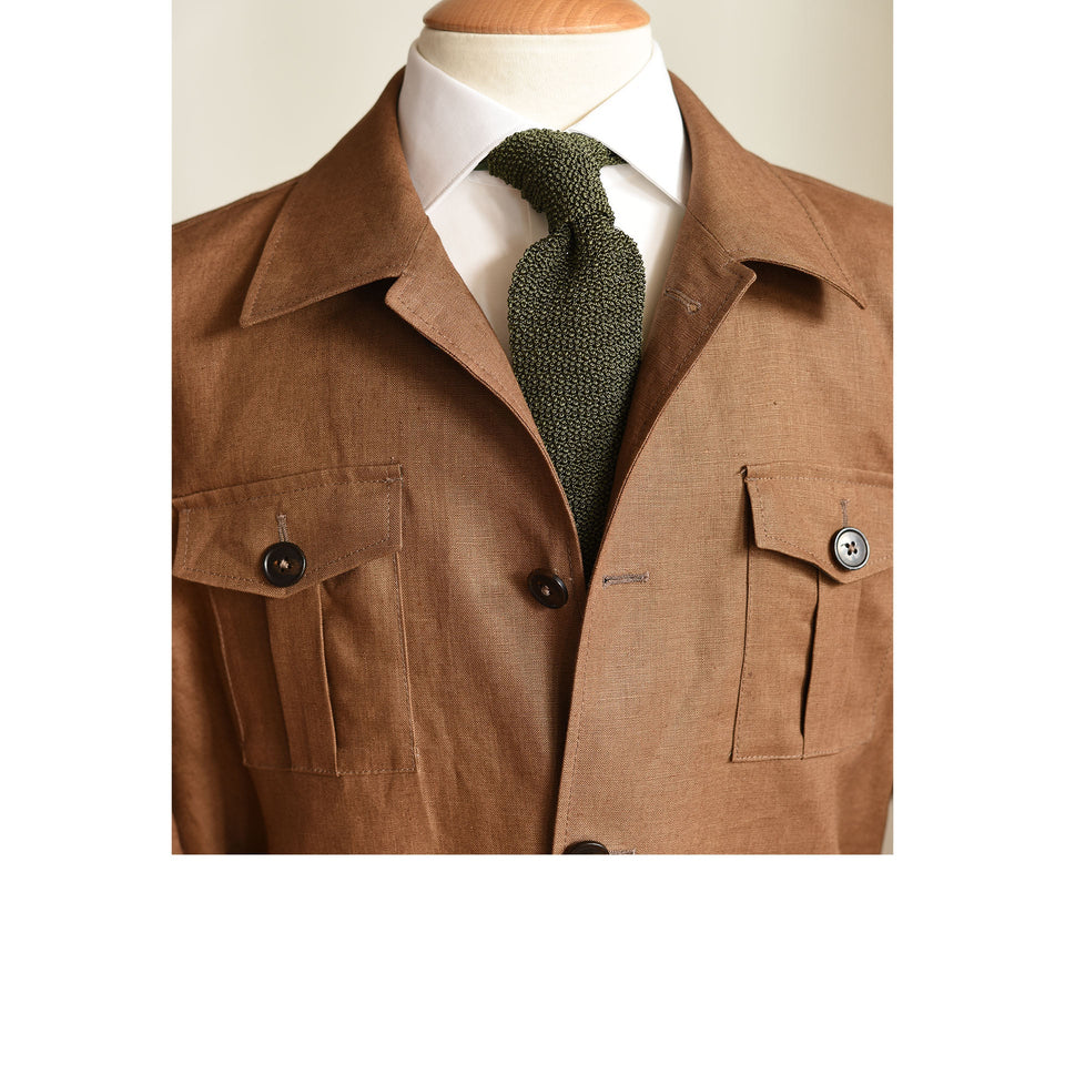 Amidé Hadelin | MTO Irish linen safari jacket - dark tan_collar down