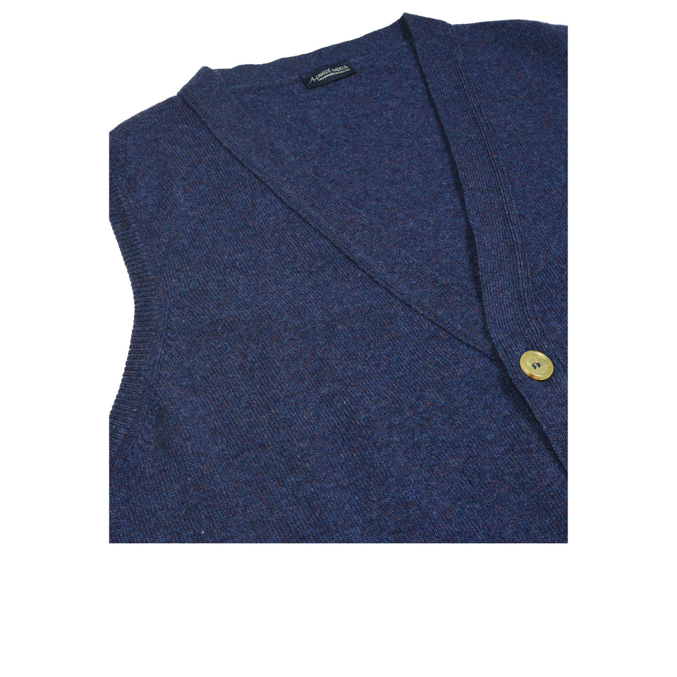Lambswool short sleeveless cardigan - ink blue_v-neck