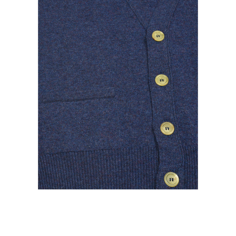 Lambswool short sleeveless cardigan - ink blue_pocket