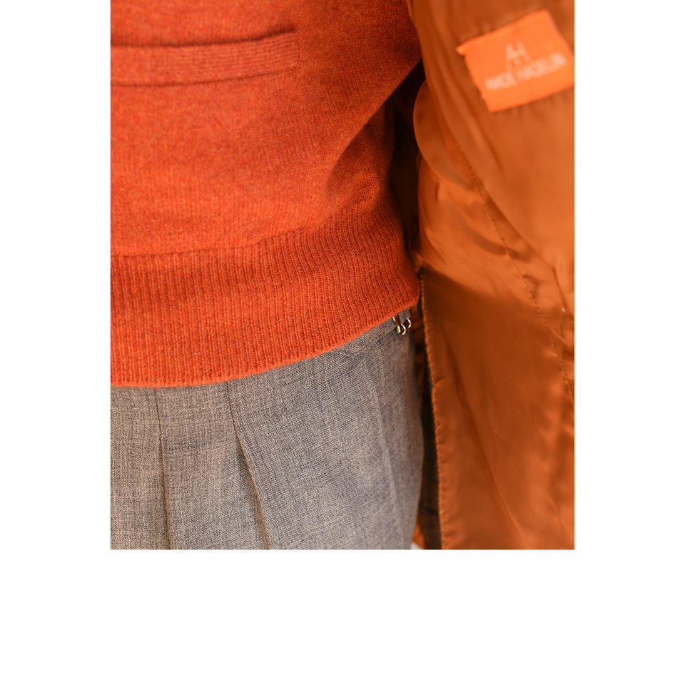 Lambswool short sleeveless cardigan - ember orange_waist styled