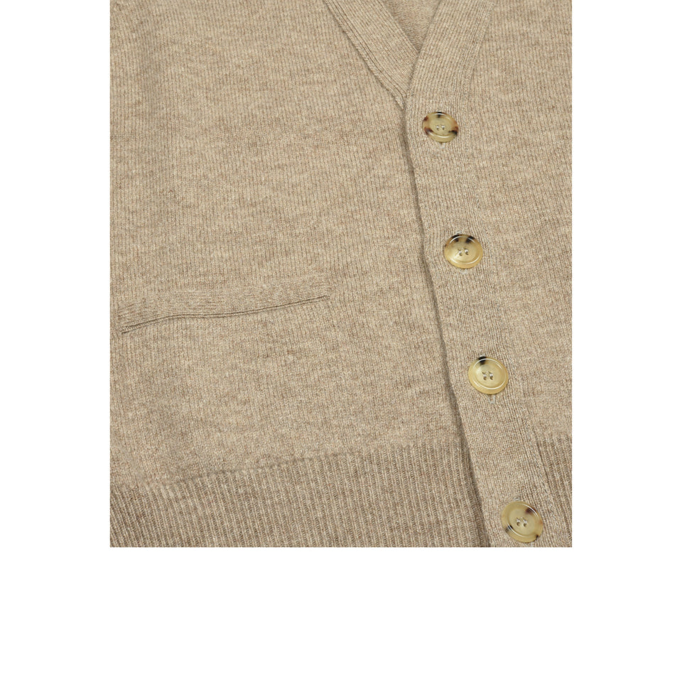 Lambswool short sleeveless cardigan - beige_pocket