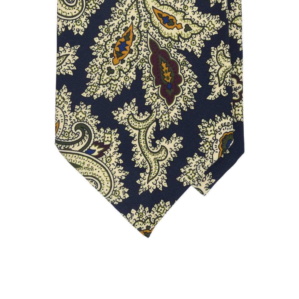Amidé Hadelin | 8-fold handprinted silk paisley tie, navy_tip