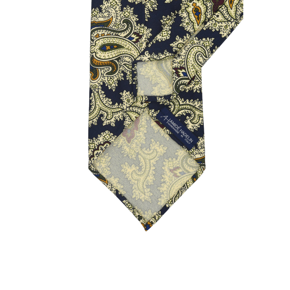 Amidé Hadelin | 8-fold handprinted silk paisley tie, navy_back