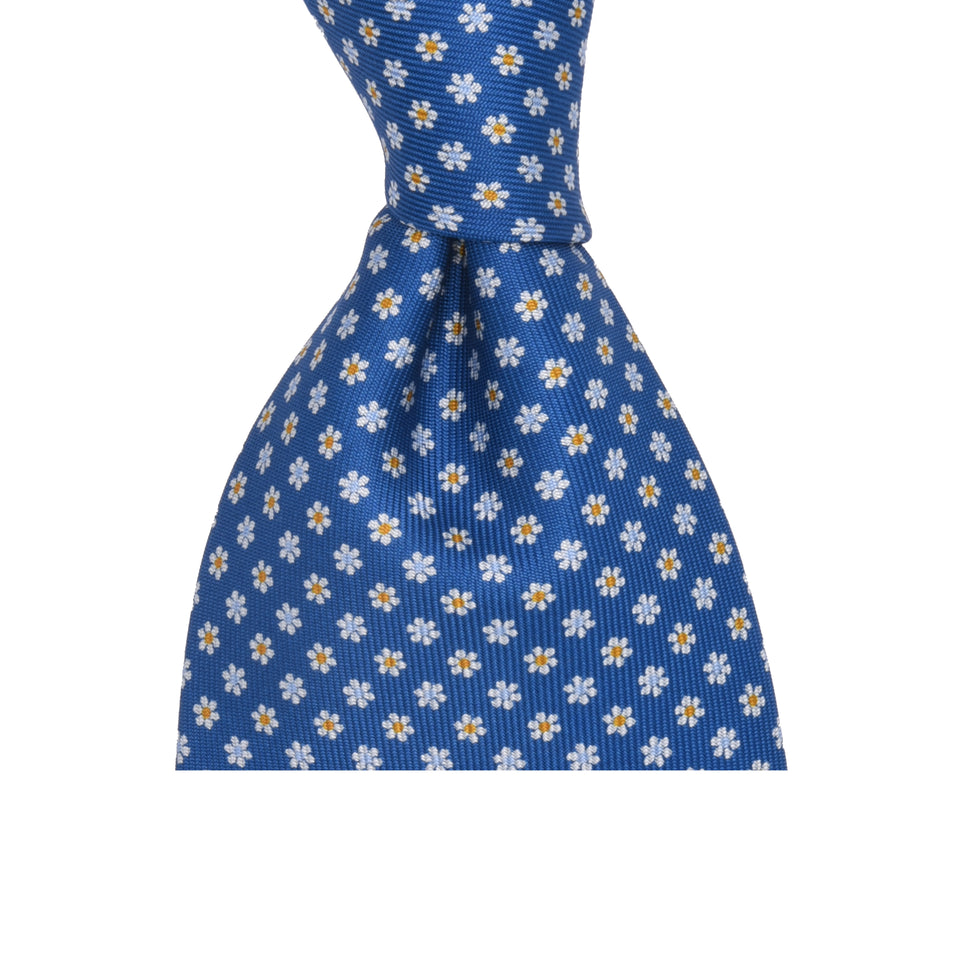 Amidé Hadelin | 6-fold handprinted silk floral tie, blue_knot