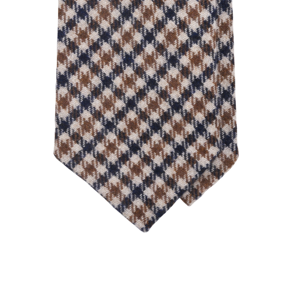 Amidé Hadelin | Marling & Evans gun club check merino tweed tie - Handmade in Italy, beige/tan/navy_tip