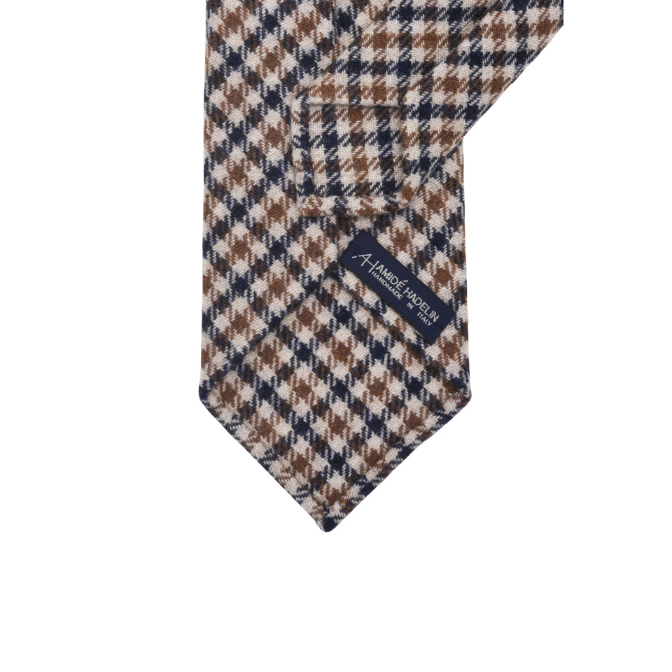 Amidé Hadelin | Marling & Evans gun club check merino tweed tie - Handmade in Italy, beige/tan/navy_back