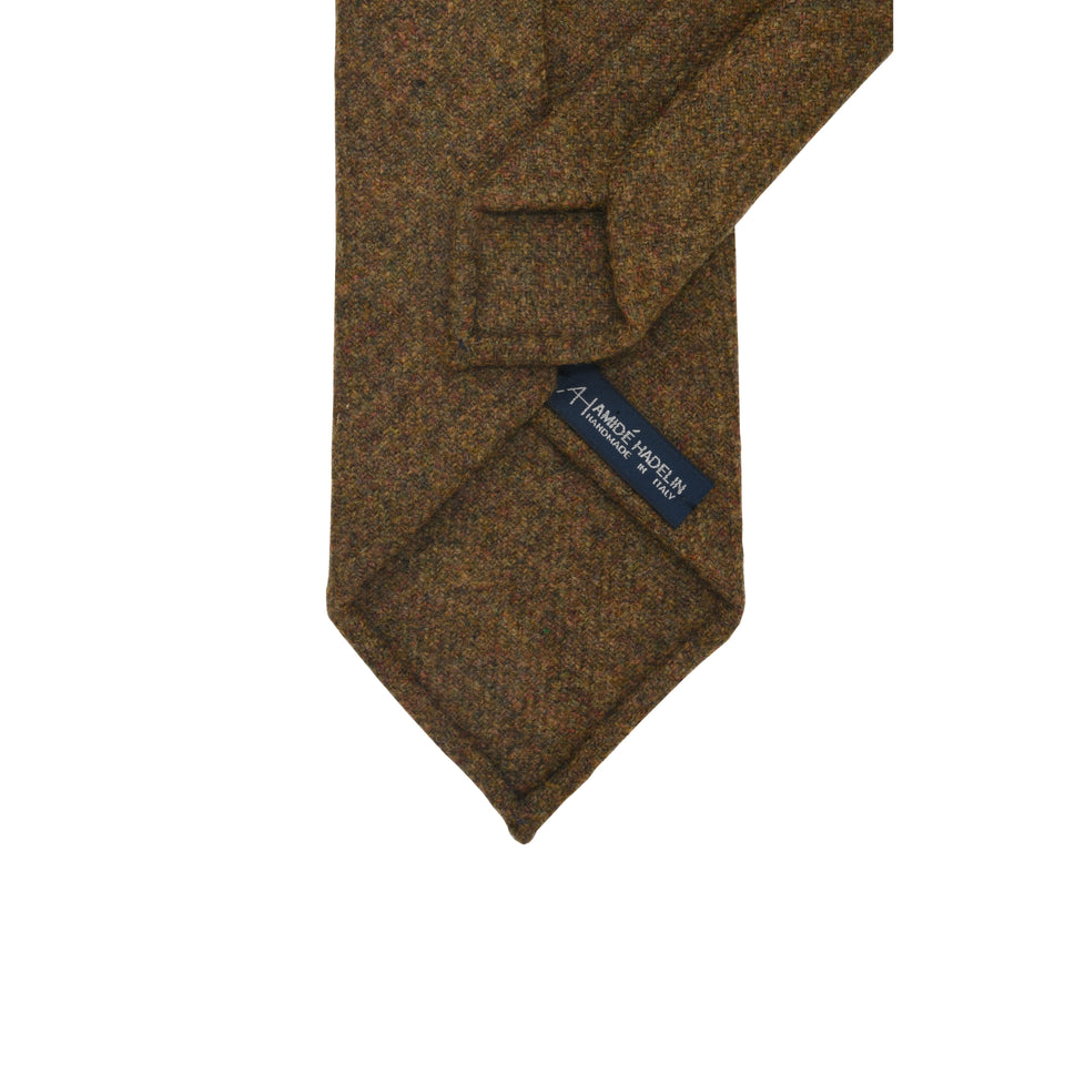 Amidé Hadelin | Abraham Moon merino tweed tie - Handmade in Italy, khaki_back