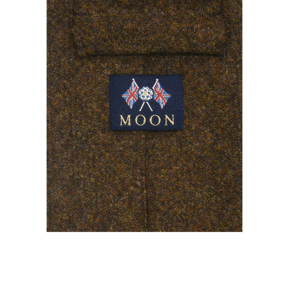 Amidé Hadelin | Abraham Moon merino tweed tie - Handmade in Italy, dark tobacco_label
