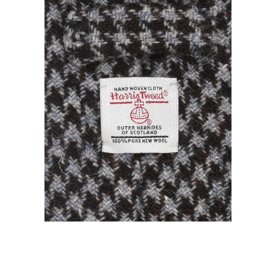 Amidé Hadelin | Harris Tweed houndstooth tie - Handmade in Italy, greyish blue/brown_label