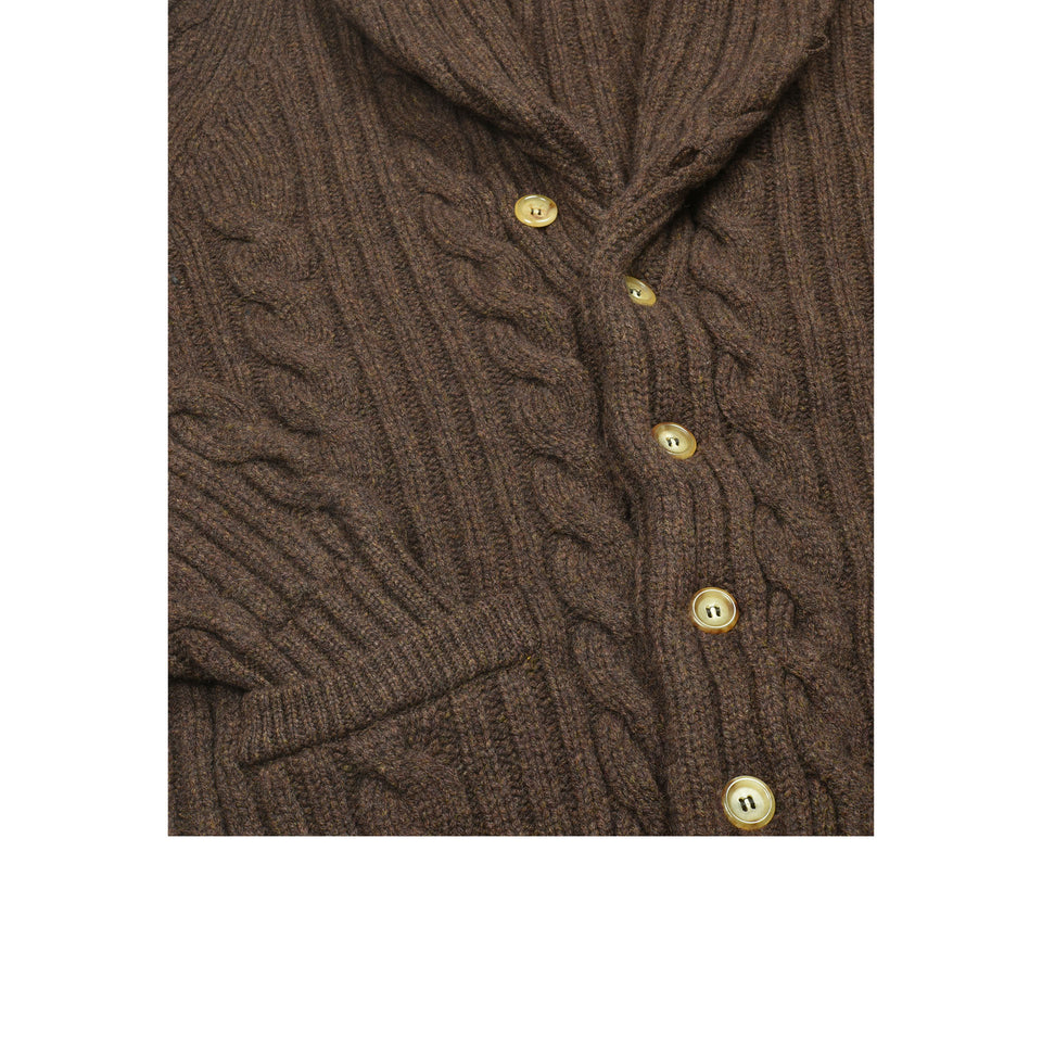 Amidé Hadelin | Lambswool cable knit shawl collar cardigan - hickory_front
