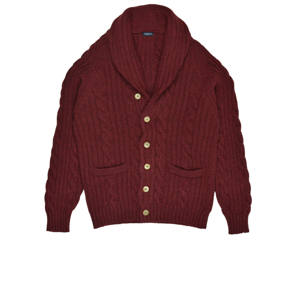 Amidé Hadelin | Lambswool cable knit shawl collar cardigan - red velvet_full
