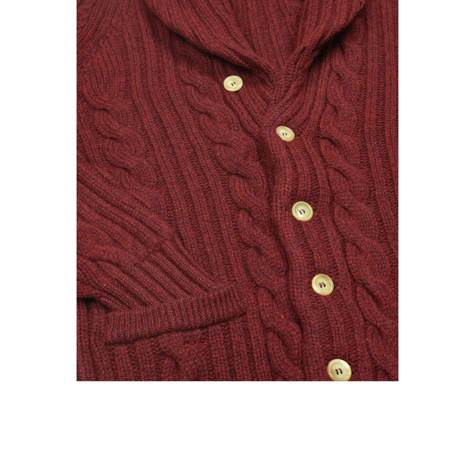 Amidé Hadelin | Lambswool cable knit shawl collar cardigan - red velvet_front
