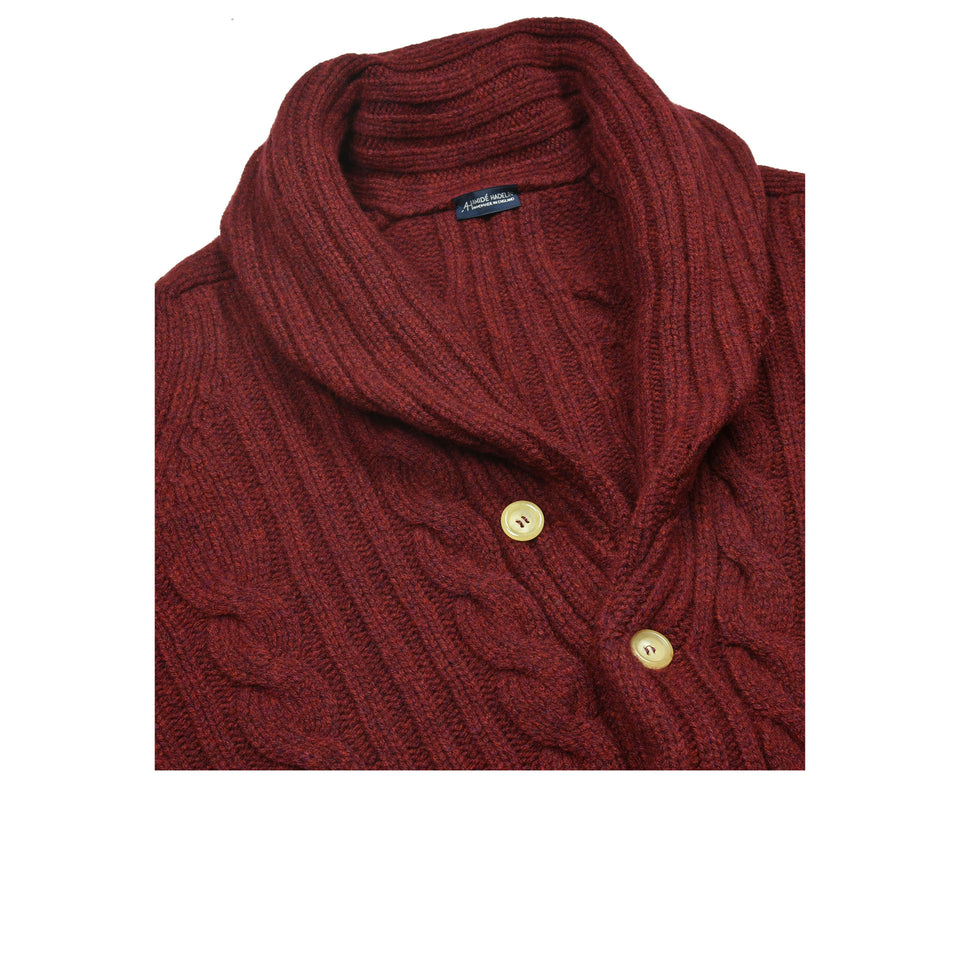 Amidé Hadelin | Lambswool cable knit shawl collar cardigan - red velvet_shawl