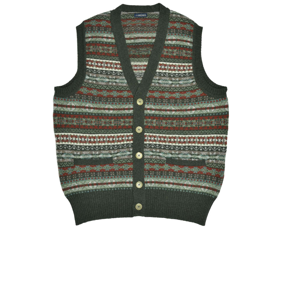 Fair Isle lambswool sleeveless cardigan - green_full