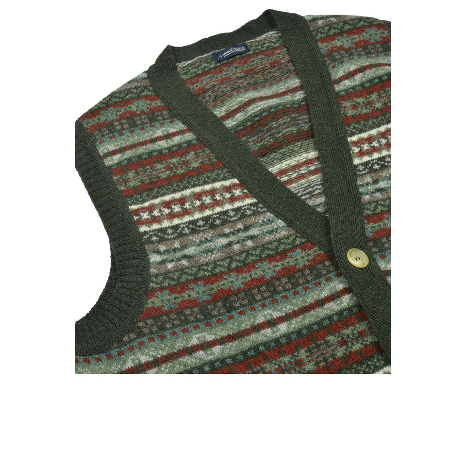 Fair Isle lambswool sleeveless cardigan - green_collar